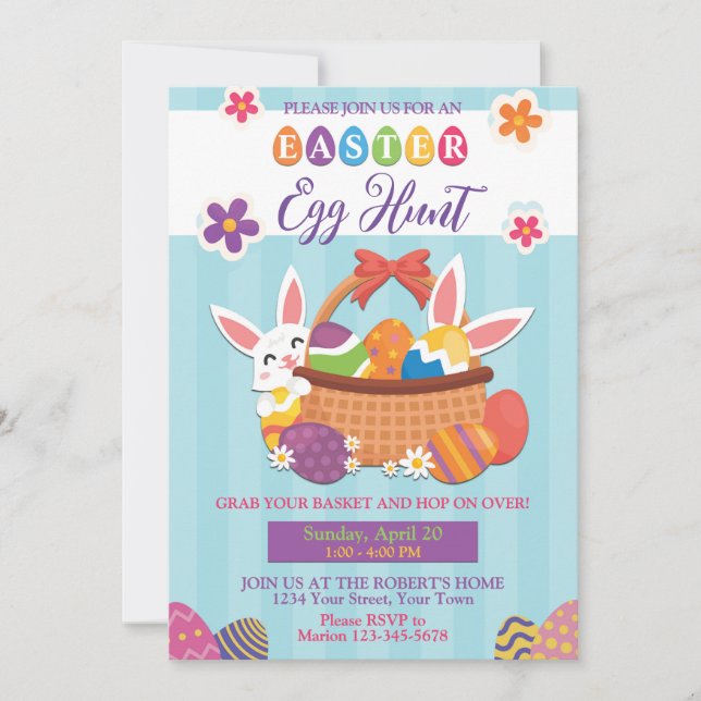 Invitación de caza de huevos de Pascua con pastele (Anverso)
