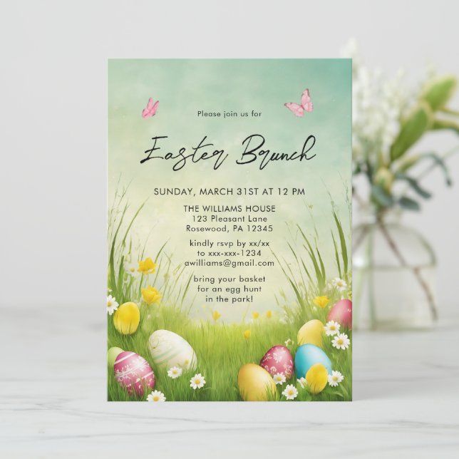 Invitación de caza de huevos para brunch de Pascua (Anverso de pie)