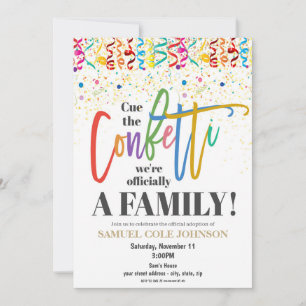 Invitación de celebración de adopción con confeti