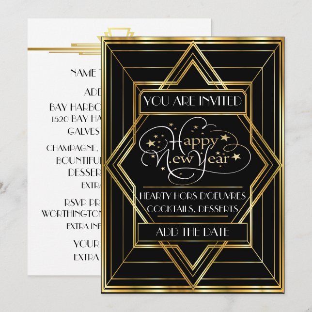 Invitación de Celebración de Champagne Deco Correg (Anverso / Reverso)