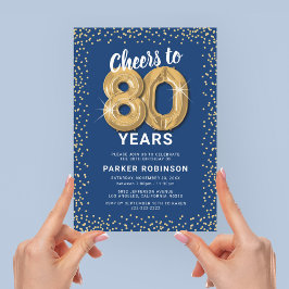 Invitación de Celebración de Cumpleaños 80 Blue Go