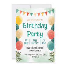 Invitación de Celebración de Cumpleaños con Acuare