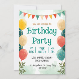 Invitación de Celebración de Cumpleaños con Acuare