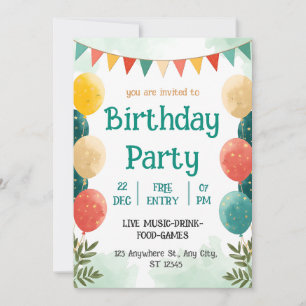 Invitación de Celebración de Cumpleaños con Acuare