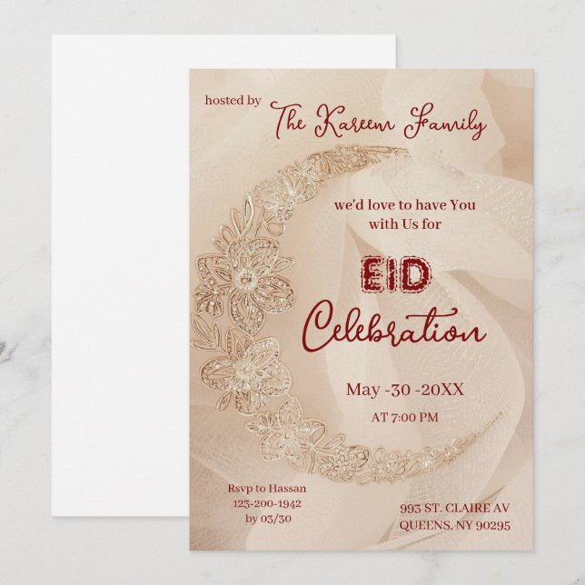 Invitación de celebración de Eid elegante Fiesta d (Anverso / Reverso)