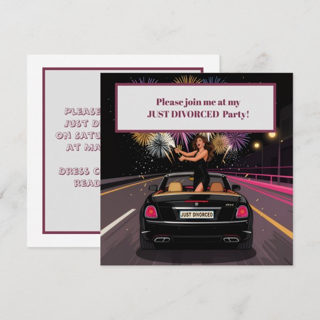 Invitación de celebración de fiesta de divorcio re (Anverso / Reverso)