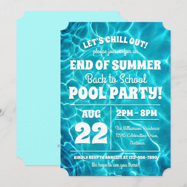 Invitación de celebración de fiesta en la piscina  (Anverso / Reverso)