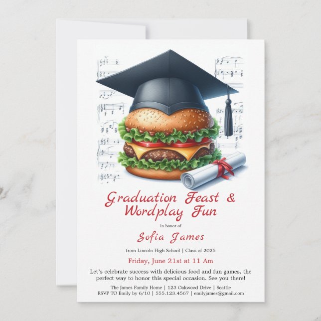 Invitación de Celebración de Graduación Burger Bas (Anverso)