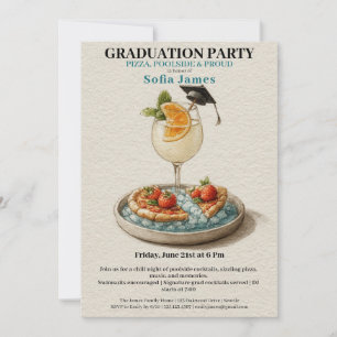 Invitación de celebración de graduación con pizza,