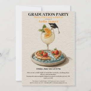Invitación de celebración de graduación con pizza,