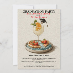 Invitación de celebración de graduación con pizza,