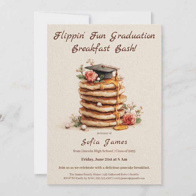 Invitación de Celebración de Graduación de Brunch  (Anverso)