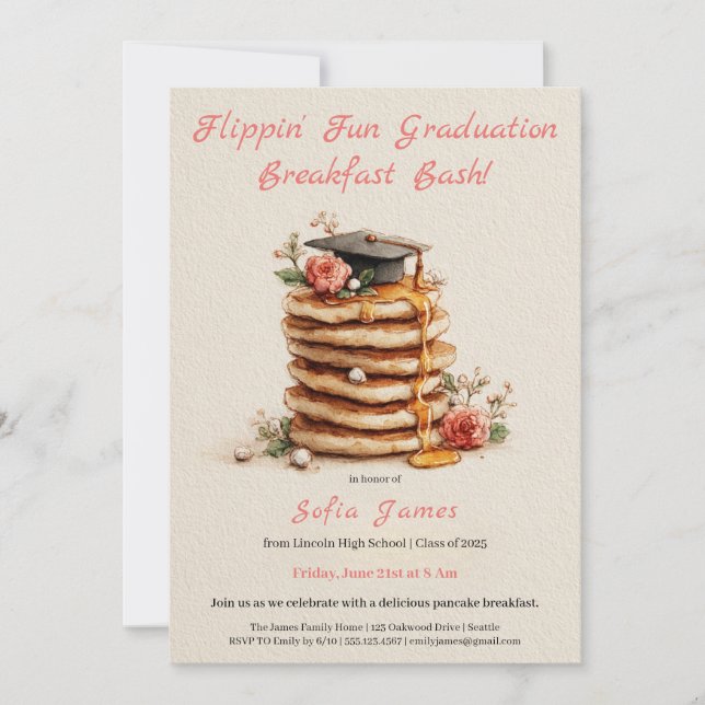 Invitación de Celebración de Graduación de Brunch  (Anverso)