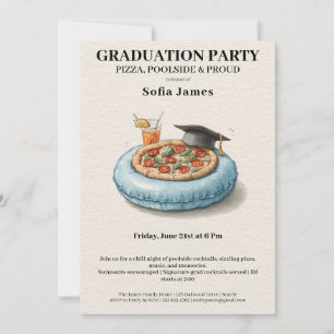 Invitación de celebración de graduación de pizza e
