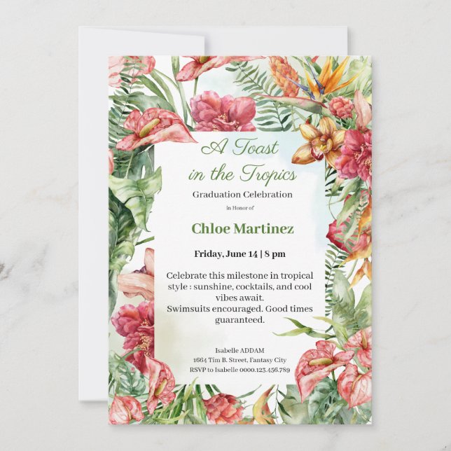 Invitación de celebración de graduación floral ele (Anverso)