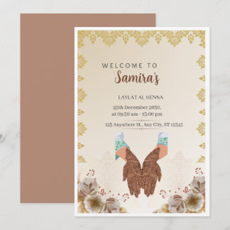 Invitación de Celebración de Henna Floral Dorada d