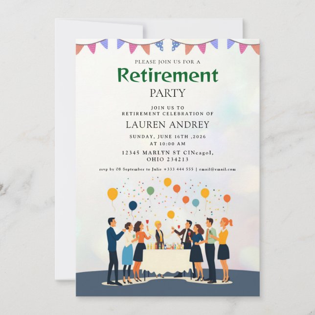 Invitación de Celebración de Jubilación Elegante (Anverso)