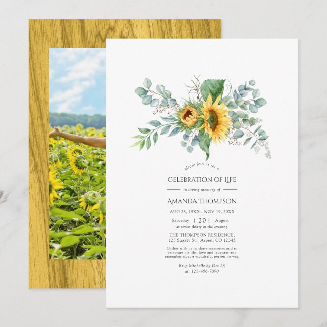 Invitación de Celebración de la Vida con Eucalipto (Anverso / Reverso)