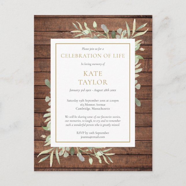 Invitación de Celebración de la Vida con Vegetació (Anverso)