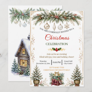 Invitación de Celebración de Navidad con Acuarela