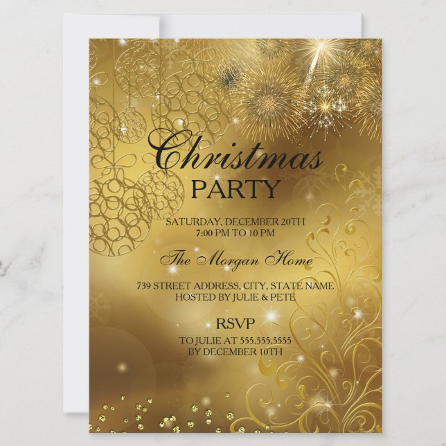 Invitación de celebración de Navidad con destellos (Anverso)