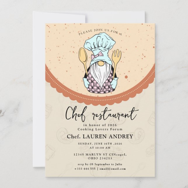 Invitación de Celebración de Restaurante de Chef (Anverso)