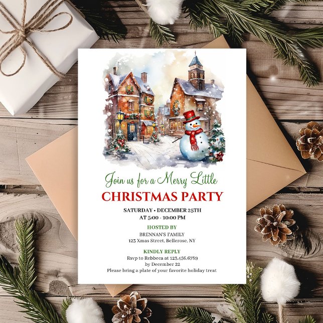 Invitación de celebración de vacaciones con escena (Cozy winter scene holiday celebration invite)