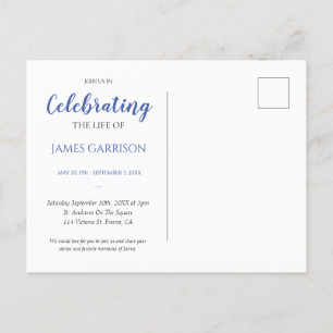 Invitación de celebración de vida azul con foto de