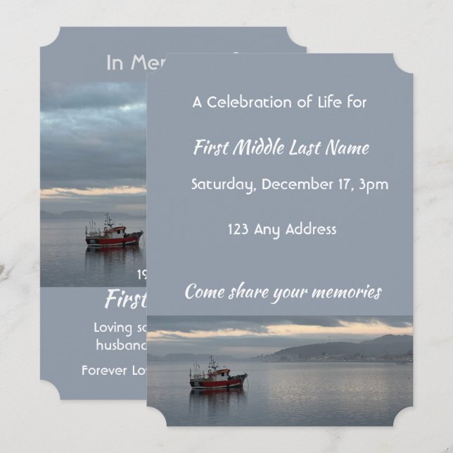 Invitación de Celebración de Vida Barco de Pesca P (Anverso / Reverso)