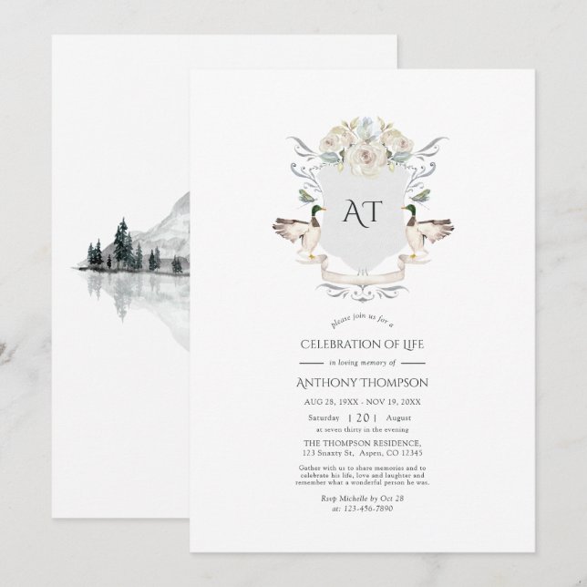 Invitación de Celebración de Vida con Cresta de Mo (Anverso / Reverso)