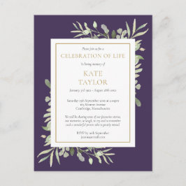 Invitación de Celebración de Vida con Follaje Púrp