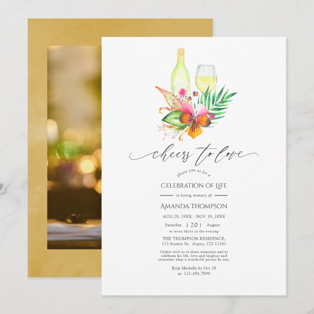 Invitación de celebración de vida de vino de playa (Anverso / Reverso)
