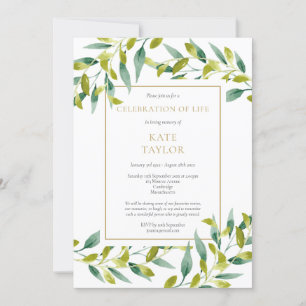 Invitación de Celebración de Vida Funeral con Verd