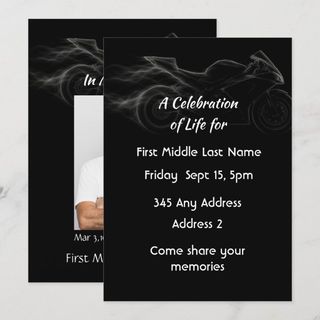 Invitación de Celebración de Vida Motociclista Per (Anverso / Reverso)