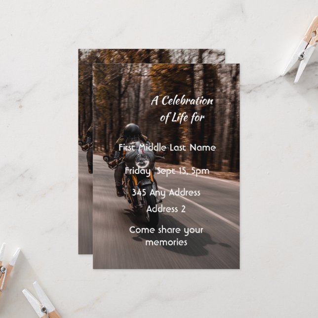 Invitación de Celebración de Vida Motociclista Per (Anverso/Reverso In Situ)