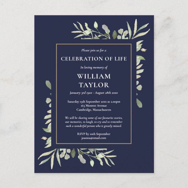 Invitación de Celebración de Vida Verde Marino (Anverso)