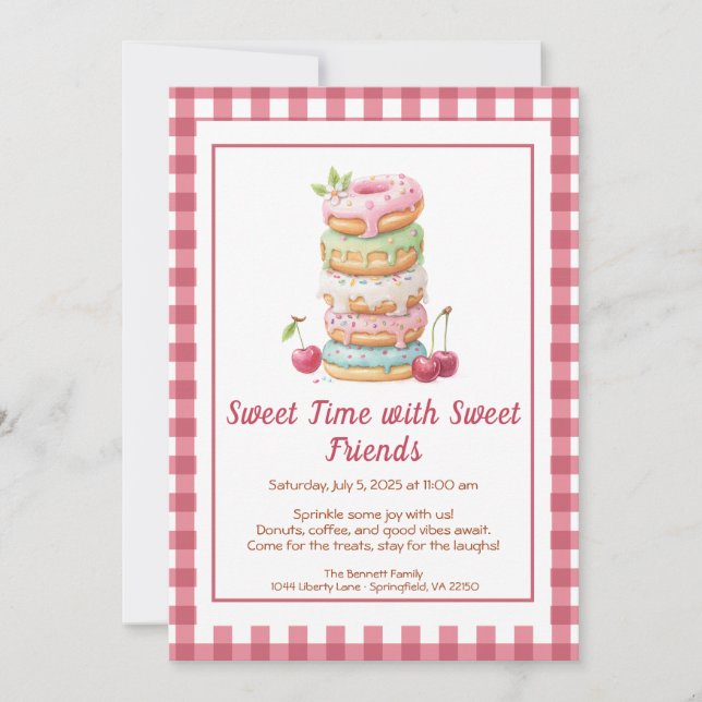 Invitación de Celebración Dulce – Fiesta de Donuts (Anverso)