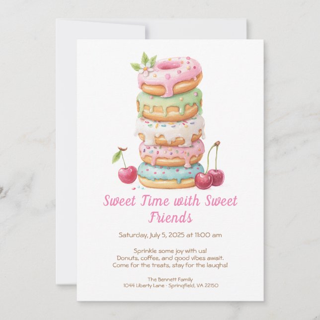 Invitación de Celebración Dulce – Fiesta de Donuts (Anverso)