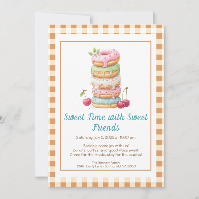 Invitación de Celebración Dulce – Fiesta de Donuts (Anverso)