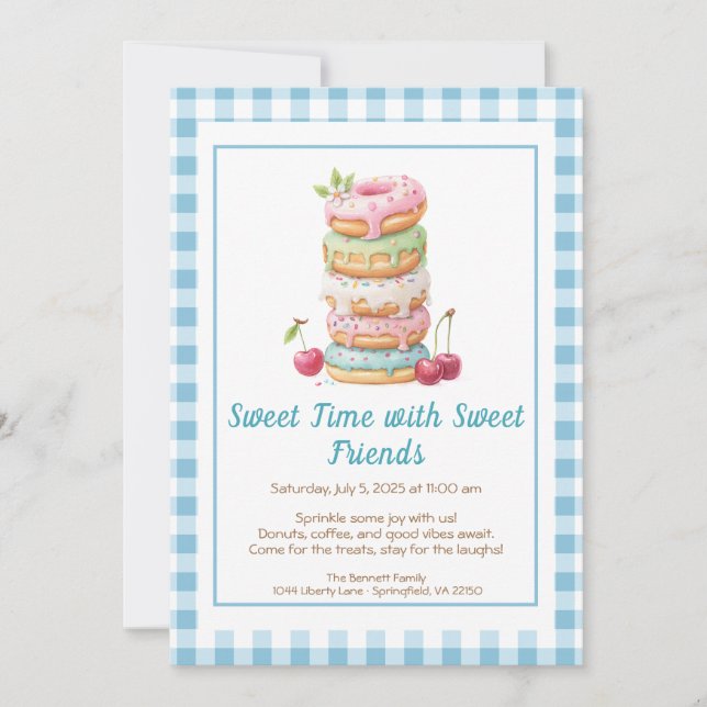 Invitación de Celebración Dulce – Fiesta de Donuts (Anverso)