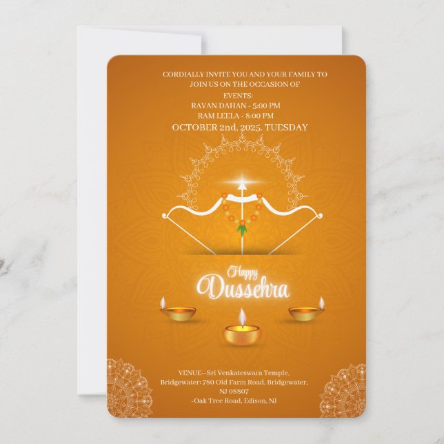 Invitación de Celebración Feliz Dussehra (Anverso)