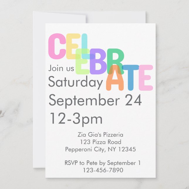 Invitación de Celebración – Invitación de Fiesta p (Anverso)