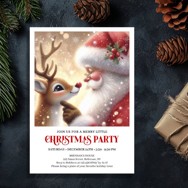 Invitación de Celebración Navideña de Santa Claus  (Cute Santa Rudolph Holiday Celebration Invitation)