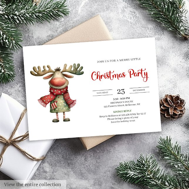 Invitación de Celebración para Niños con Reno Acua (Quirky Reindeer Watercolor Kids Celebration Invitation

)