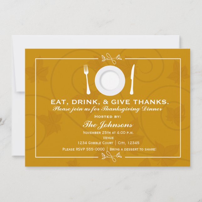 Invitación de cena de Acción de Gracias Otoño (Anverso)