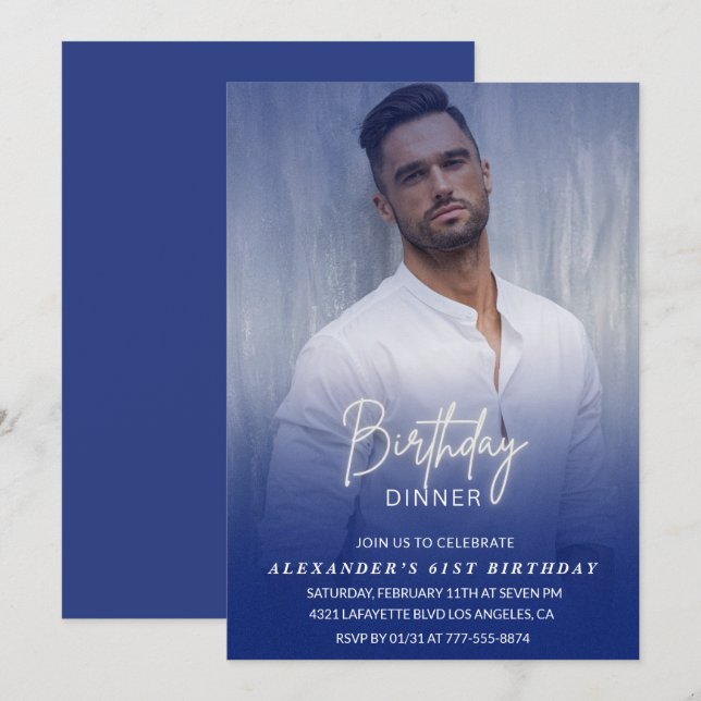 Invitación de cena de cumpleaños Cumpleaños 61 Fot (Anverso / Reverso)