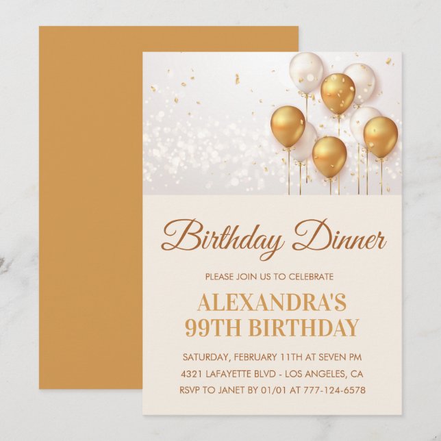 Invitación de cena de cumpleaños de oro Cumpleaños (Anverso / Reverso)