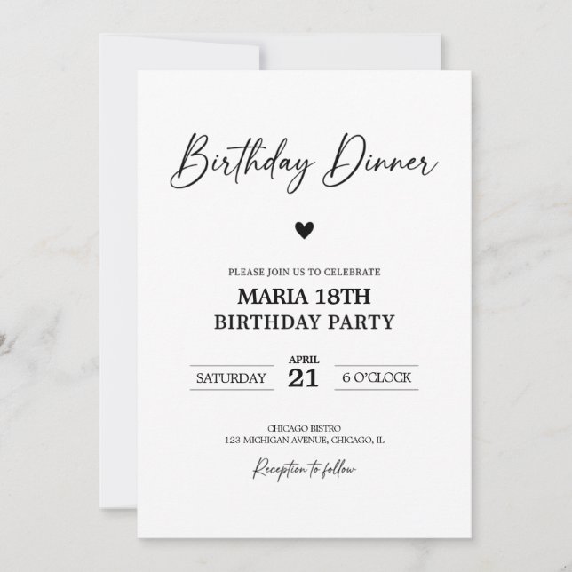Invitación de cena de cumpleaños para adultos edit (Anverso)