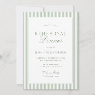 Invitación de cena de ensayo a rayas verde salvia