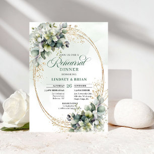 Invitación de cena de ensayo de acuarela verde dor